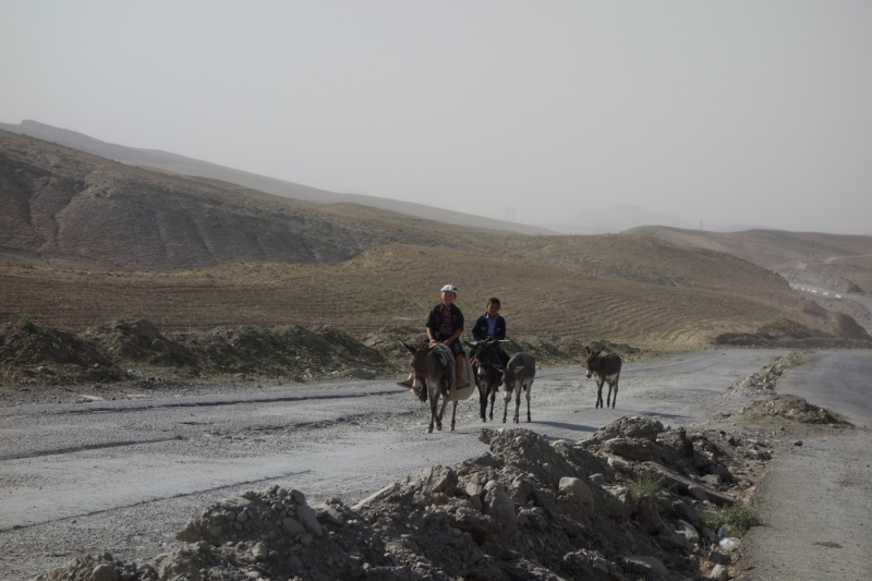 Kids on donkeys following us