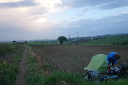 Our camping spot, difficult between the fields