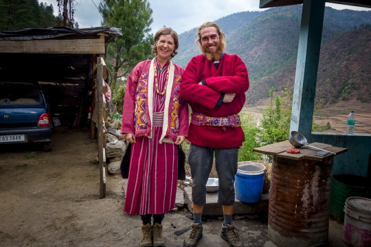 Trying on local Monpa clothing