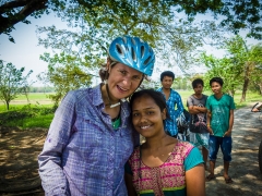 Waving girl from the road