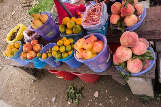 Fruit stall with mega peaches