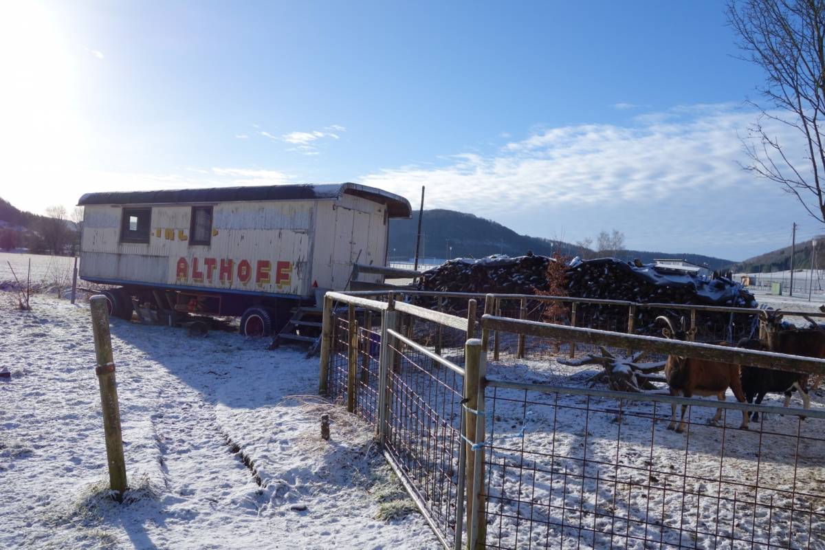 Circus wagon with snow